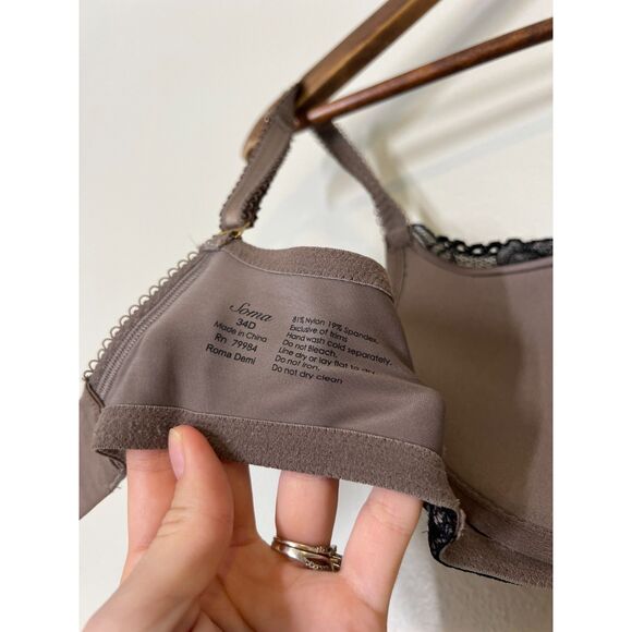 Soma Roma Demi Brown Black Lace T Shirt Bra Size 34D Underwire - Picture 7 of 7